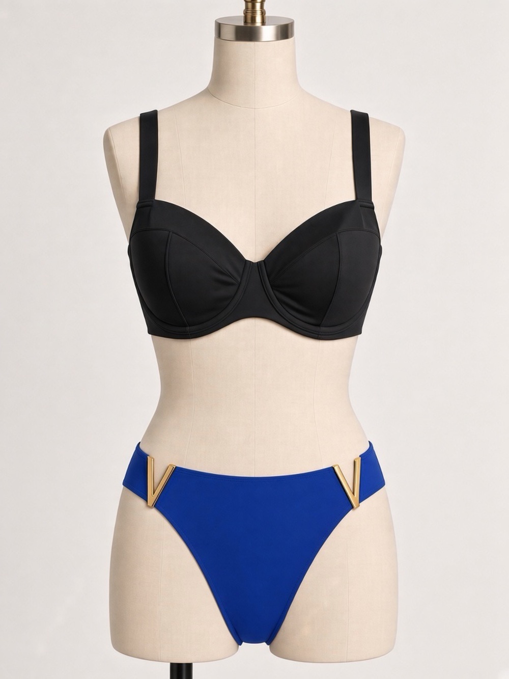 Victoria's Secret Black Underwire Bra with Royal Blue Bikini Bottoms